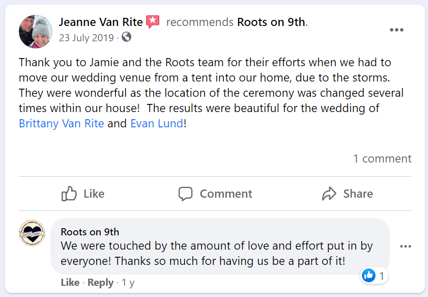 Roots on 9th wedding review