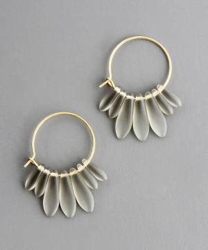 CHRE09 Black diamond matte glass small hoop earrings