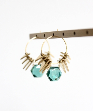 JLTE03 tourmaline and brass mini hoop earrings